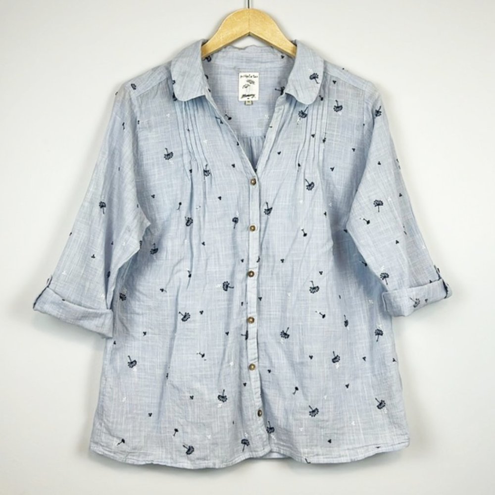 Mantaray 100% Cotton Embroidered Flowers Lightweight Button Down Shirt UK 16